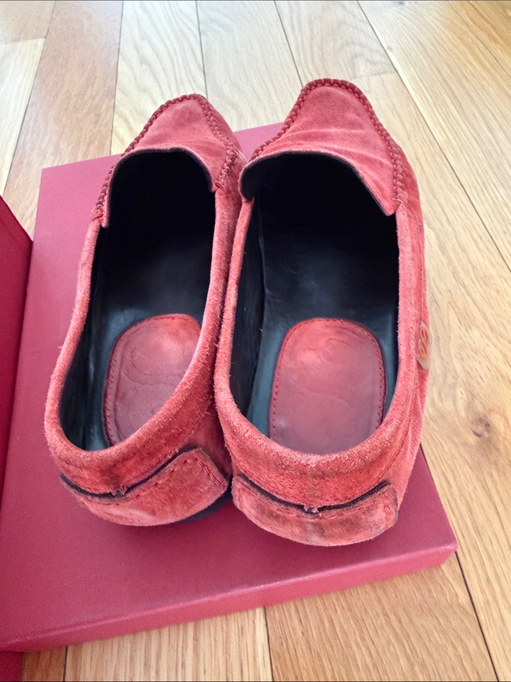 Escada Red Suede Slip-On Loafers Size 38.5 - Picture 3 of 7